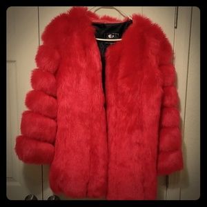 Cherry Red fur coat